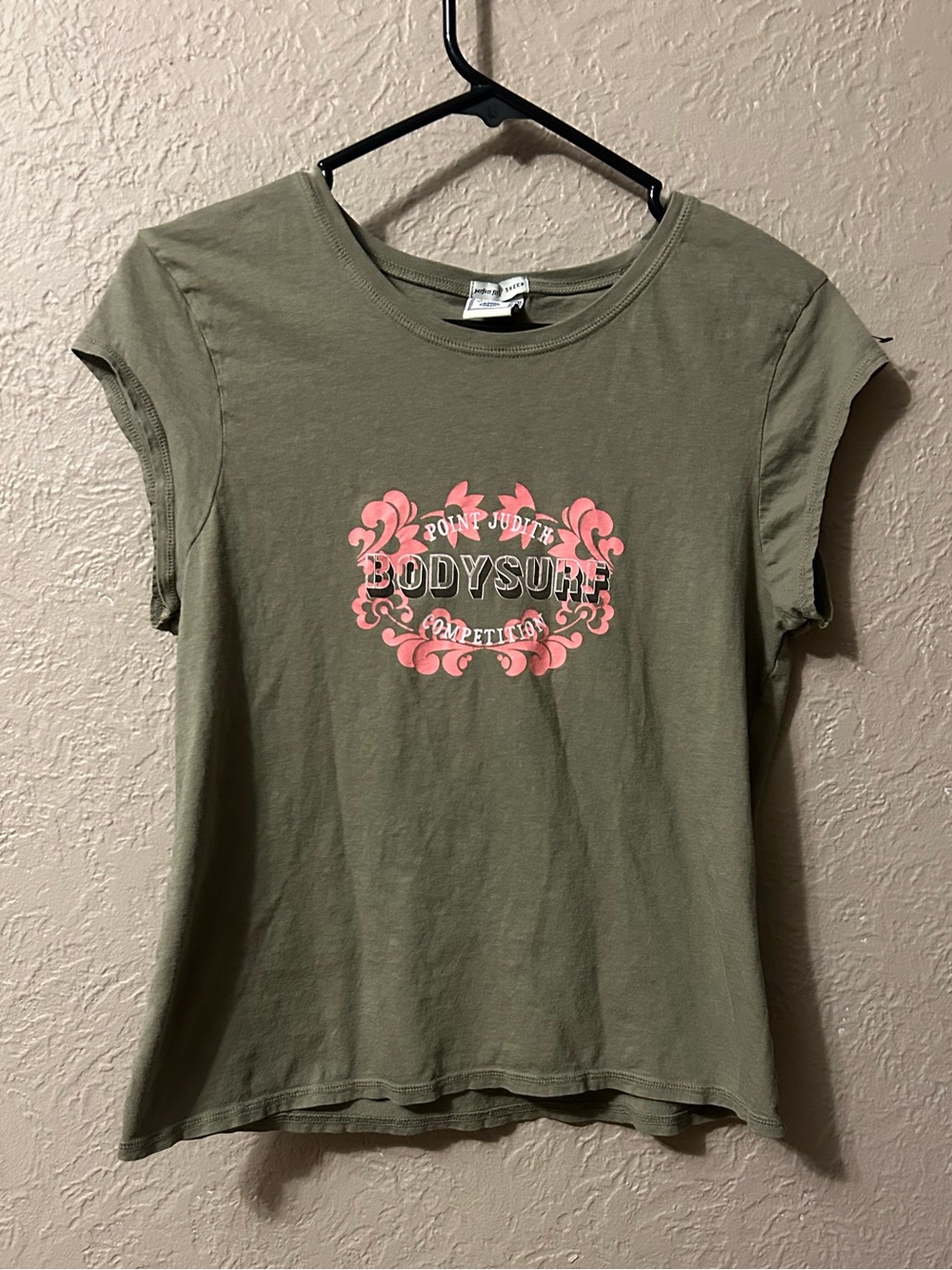 Old Navy Olive Green Tee with Pink Graphic